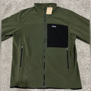 New Patagonia R2 TechFace Full Zip Jacket Green Fall Fleece Coat Mens Sizes
